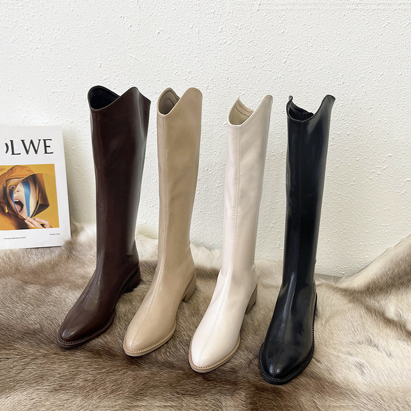 Long Boots for Women, Knight Boots, 2025 Spring and Autumn New Style, Mid-Calf Boots, Long Boots, Martin Boots, Cowboy Boots, White High Boots