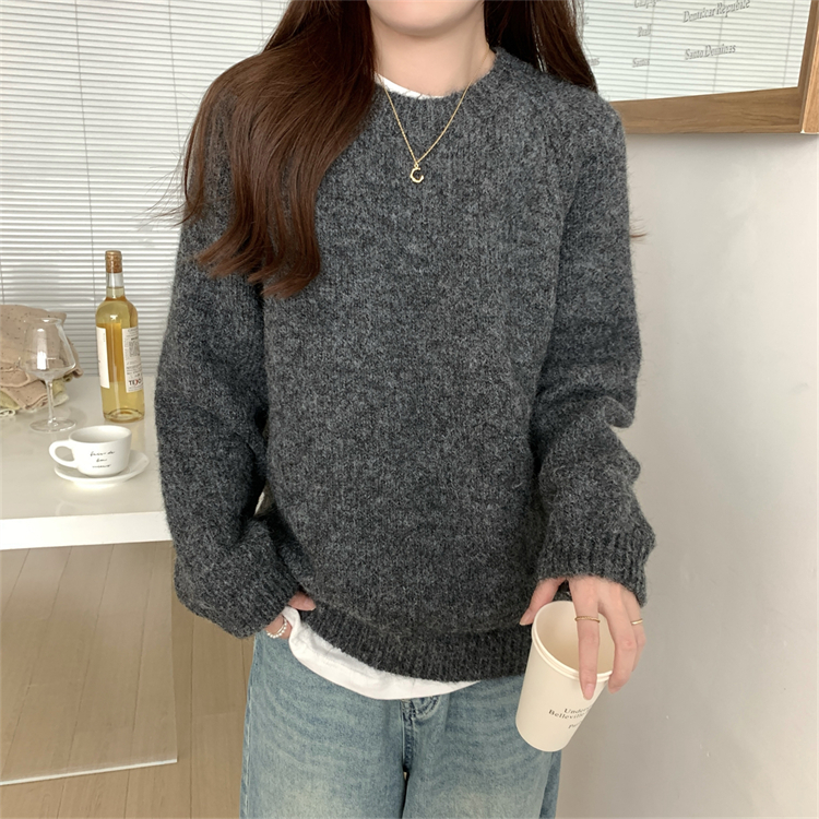 2025 Autumn Winter Lazy Style Oatmeal Color Sweater For Women, Stylish Plush Warm High-end Knitted Loose Pullover Top_voghion.com