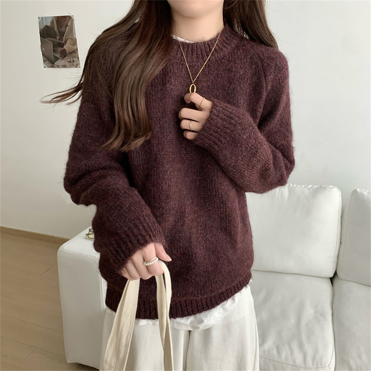 2025 Autumn Winter Lazy Style Oatmeal Color Sweater For Women, Stylish Plush Warm High-end Knitted Loose Pullover Top_voghion.com