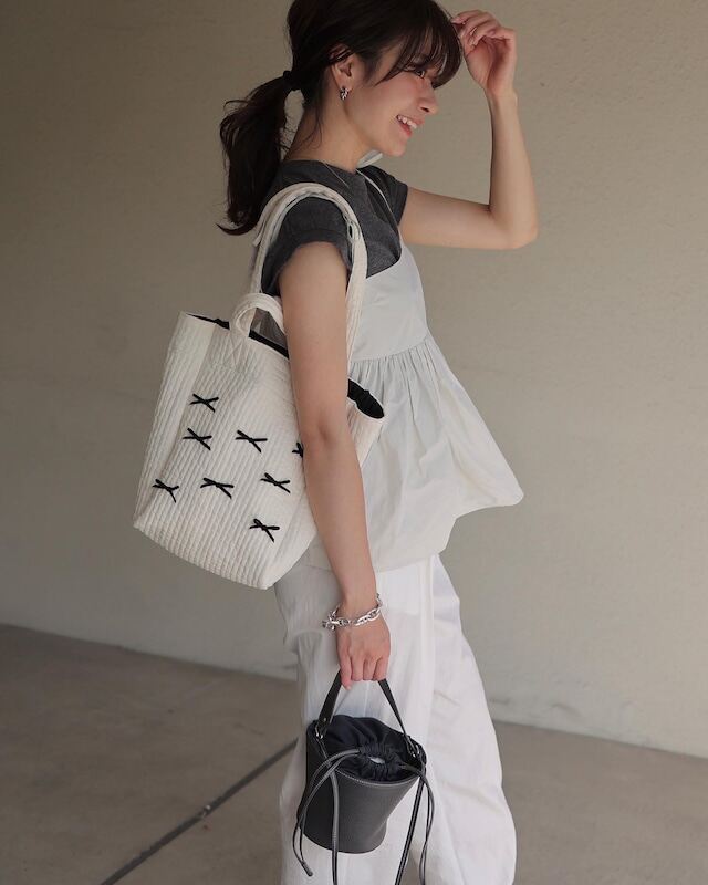 Ayako中號託特包Gypsohila野餐包蝴蝶結手提包棉質休閒包-Taobao-Tmall