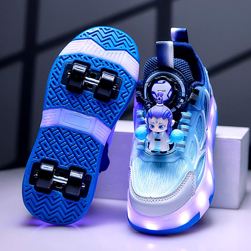Ao Bing Boys' Roller Shoes 2026 New Model Children's Four-Wheel Invisible Roller Shoes Retractable Light-Up Skate Shoes — 2