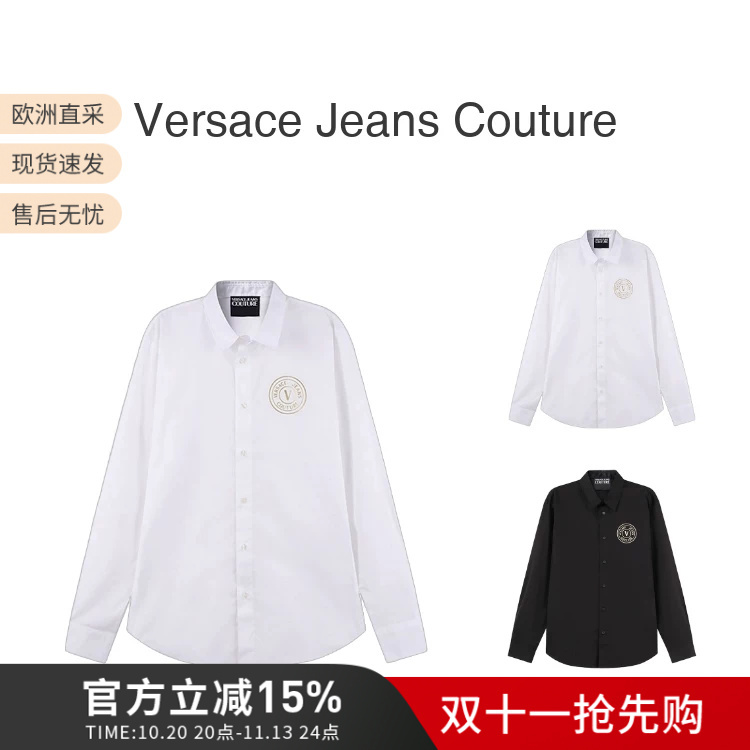 Versace Vjc Men's Cotton Casual Long-Sleeved Shirt with V Logo Men's Shirt