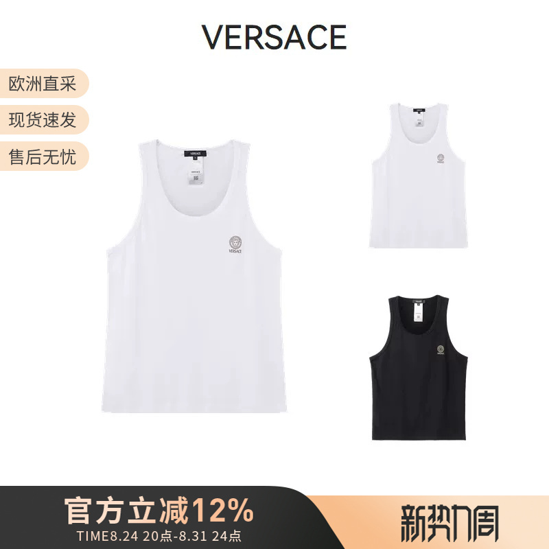Versace Men's Cotton Sleeveless Crew Neck Tank Top T-Shirt Auu01012 1A10011 Versace Men's Cotton Sleeveless Crew Neck Tank Top T-Shirt Auu01012 1A10011