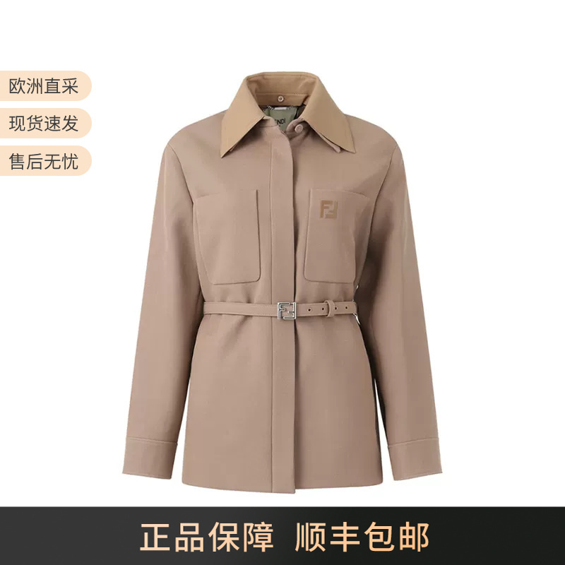 Fendi New Women's Shirt-Collar Mid-Length Jacket with Belt Fj7561 Ajyf