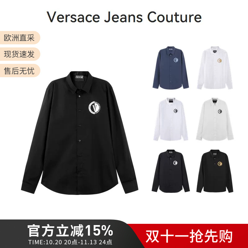 Versace Vjc Men's Cotton Logo Print Casual Loose Fit Short-Sleeved Long-Sleeved Shirt Men's Shirt