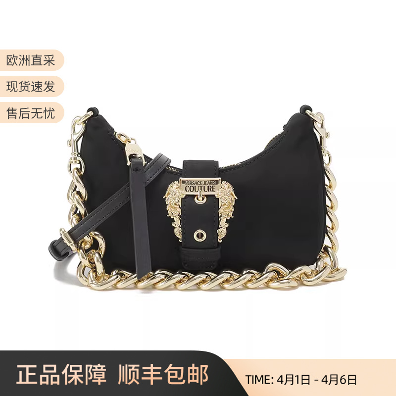 Versace Vjc Women's Thick Chain Crescent Bag New Moon Bag Underarm Bag Mobile Phone Bag 75Va4Bfr Zs809 Versace Vjc Women's Thick Chain Crescent Bag New Moon Bag Underarm Bag Mobile Phone Bag 75Va4Bfr Zs809
