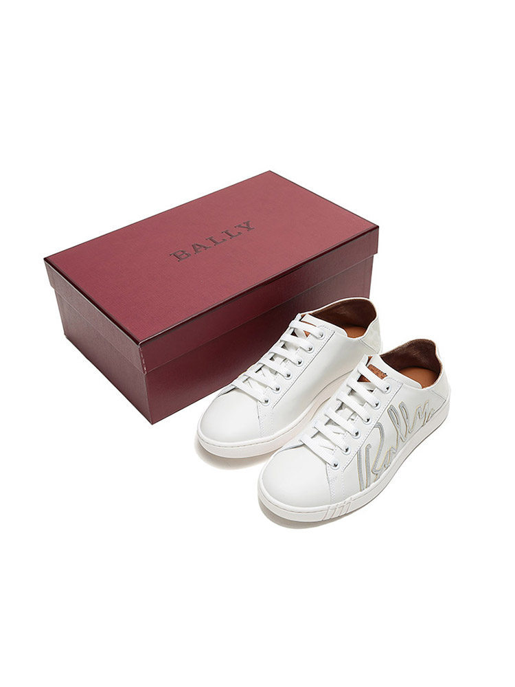 Bally/Bally Women's Embroidered Leather Sneakers, Slip-On White Shoes Wisen Bally