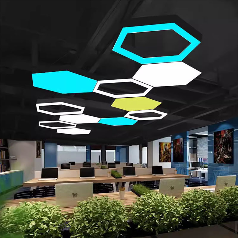 Led Hexagonal Chandelier Office Industrial Style Lamp Gym Supermarket Creative Hexagonal Honeycomb Chandelier