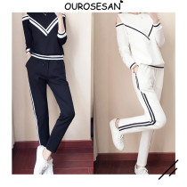 OUROSESAN casual sports suit womens autumn style Korean version fashion loose long sleeve bare shoulder temperament two sets of damp