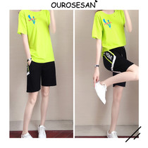 OUROSESAN Sports Suit Women Fashion Summer Han Edition Loose Short Sleeve Shorts Casual Running Two Sets Tide