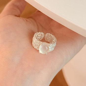 Lace clear ring for women, light luxury and high-end korean style gentle adjustable index finger ring niche unique cool ring