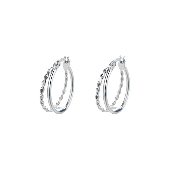 s925 sterling silver needle double layer hoop earrings for women, retro Hong Kong style, fashionable temperament, simple personality, trendy niche earrings