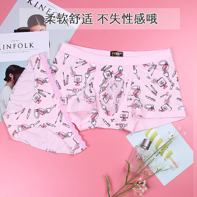 Các cặp vợ chồng đồ lót màu hồng ren sexy tất cả các bông nam boxer ladies tam giác U lồi túi hip hộp quà tặng bộ