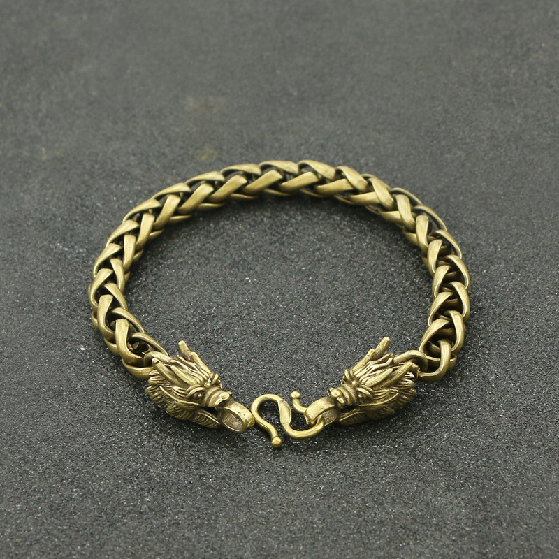 Taoist-Style Jewelry Double Dragon Head Bracelet Pure Copper Bracelet Personalized Men's Thick Vintage Chinese Style Bracelet