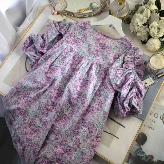 French dream romantic diamond puff sleeve dress women's summer new square collar temperament gentle small floral doll skirt