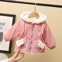 Girl coat plus velvet 2020 new foreign style childrens winter clothing Korean version of female baby sandwich 1-3 years old princess 5 cotton coat