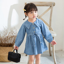 Girls spring dress childrens denim skirt 2021 New Korean version of female baby princess dress spring and autumn foreign girl skirt