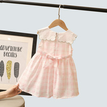 Girls summer dress 2020 new childrens dress foreign style lattice dress girl baby doll collar summer princess dress