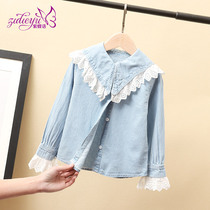 Girls spring long sleeve shirt 2021 New Korean version of female baby cotton denim coat foreign style childrens shirt