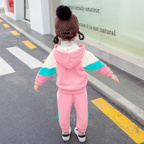 Girls suit autumn and winter 2020 new foreign style female baby velvet thickened two-piece set of childrens sports spring and autumn clothing