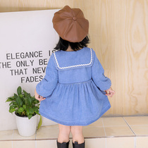 Girls denim plus velvet dress 2020 new autumn and winter children skirt foreign air Navy style baby princess dress