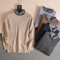 (Self-heating cashmere-like high-quality texture ODM order) Autumn and winter new mens fake two-piece sweater sweater