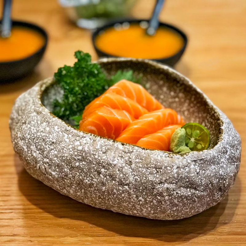 Creative Stone Bowl Japanese-Style Ceramic Sashimi Bowl Seafood Appetizer Bowl Small Appetizer Bowl Snack Sushi Plate Barbecue Bowl