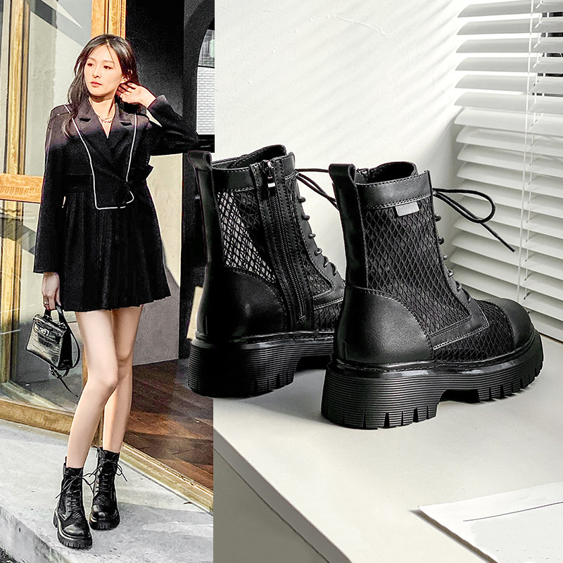 Thick bottom Martin boots Women Summer thin Breathable Hollowed-out Mesh Boots 2022 New Inn Wind Leather Short Cylinder Cool Boots