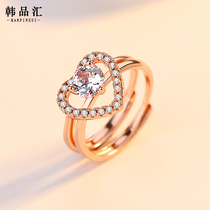 Love two-in-one ring female sterling silver proposal simulation diamond ring niche design fashion personality ins tide