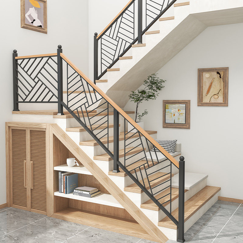 Iron stair handrail solid wood balcony guardrail corridor indoor home attic decoration simple fence bay window railing