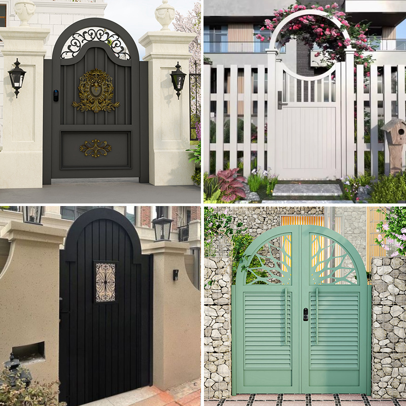 Aluminum Alloy Garden Gate in the Courtyard of a Villa, Wrought Iron Arched Flower Stand, Pastoral Style Outdoor Self-Built House Yard Double-Door Gate