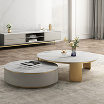 Italian Light Extravagant Round Tea Table Retractable Living Room Home Rockboard Tea Table Nordic Minima Small Family Type Tea Table