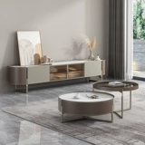 Седловая кожа размер круглый кофейный столик Комбинированный легкий роскошный современный минималистская гостиная Яркая светлая скала с загрязненными стеклянными столешницами