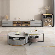 Rockboard TV cabinet Living room Small family style Fancy Light Lavish Modern Minima Marble Tea Table Glass Door Ground Cabinet Combination