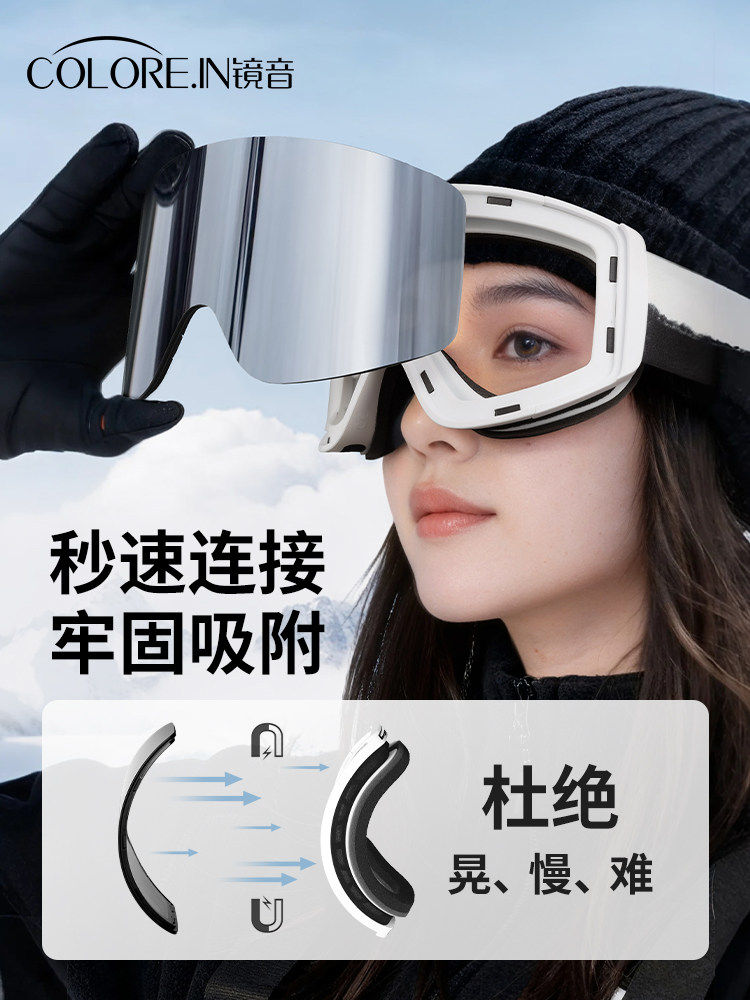 Ski Goggles for Women with Myopia, High-Definition Anti-Fog Magnetic Mountaineering Sunglasses, Professional Snow Goggles for Men