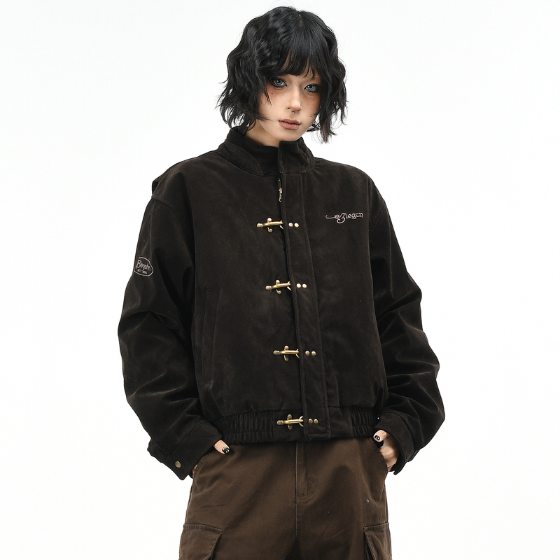 Ov Original American Retro Leather Airplane Buckle Stand Collar Short down Jacket for Women, Winter Thickened Warm Coat Ov Original American Retro Leather Airplane Buckle Stand Collar Short down Jacket for Women, Winter Thickened Warm Coat