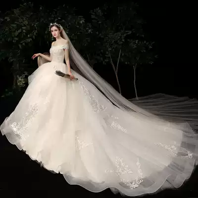 French one-shoulder starry sky light wedding dress 2021 new temperament bride simple and generous smearing luxury atmosphere smearing
