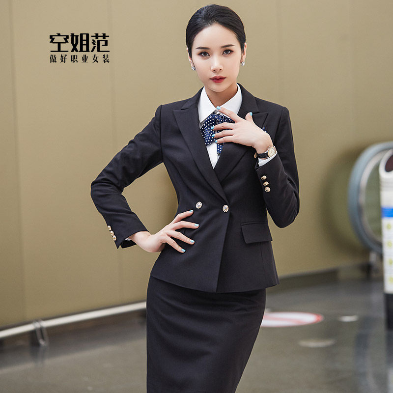 Black Professional Suit Suit Lady Temperament Korean Version College Student Interview High-end Western Suit Jacket Positive Dress Work Suit