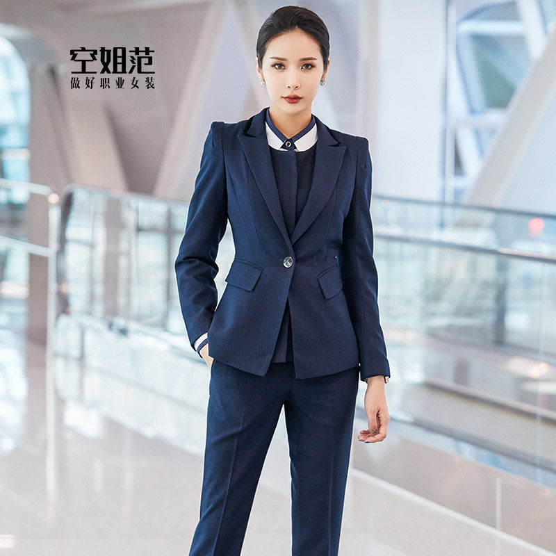 High-end professional striped suit female temperament Han Edition dry working in the formal bank property consultant work clothing