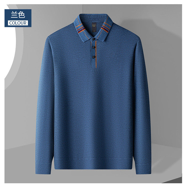 Шерстяной демисезонный лонгслив, футболка polo, мужской трикотажный свитер, для среднего возраста Romon / Romon 