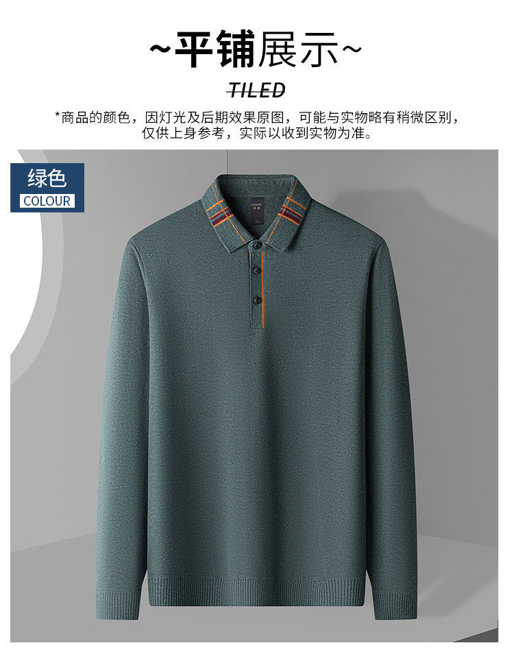 Шерстяной демисезонный лонгслив, футболка polo, мужской трикотажный свитер, для среднего возраста Romon / Romon 
