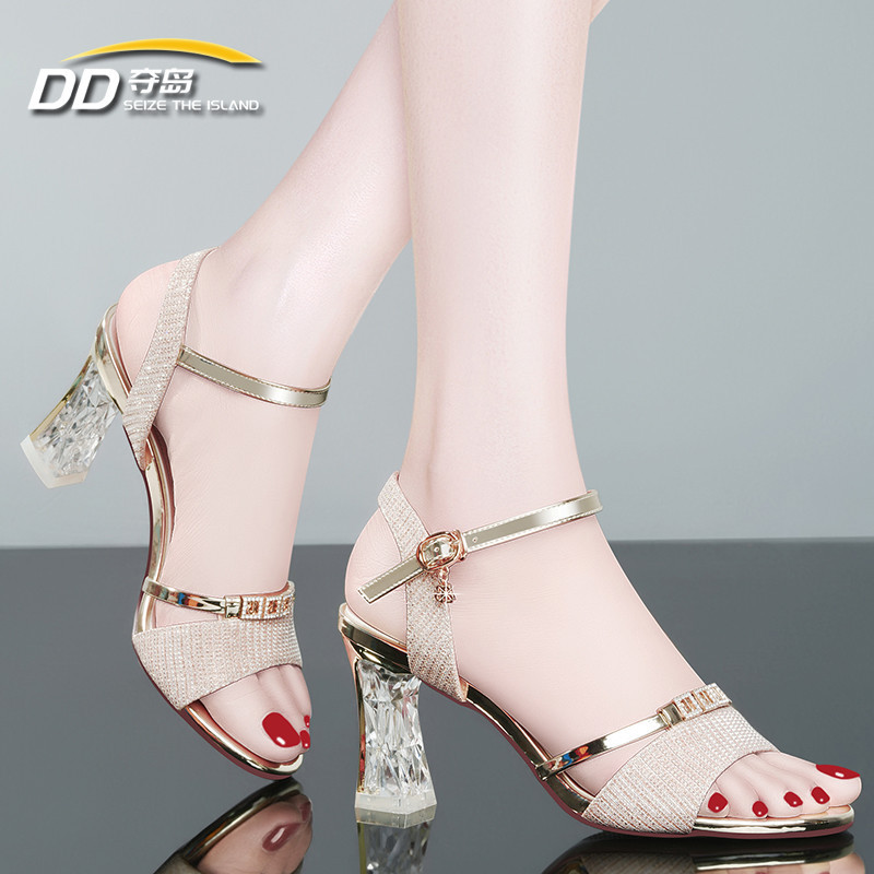High-Heeled Sandals for Women 2026 New Summer Thick-Heeled Fashion Versatile Gold Rhinestone Strap High Heels High-Heeled Sandals for Women 2026 New Summer Thick-Heeled Fashion Versatile Gold Rhinestone Strap High Heels
