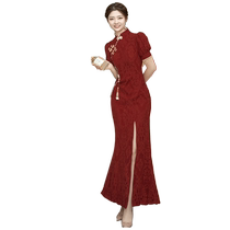 Red cheongsam toast dress bride Chinese engagement dress out-of-court banquet dress for women 2024 new style can be worn at ordinary times