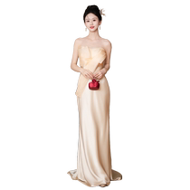Dressing gown female bride evening dress 2024 new style high-end tail toasting dress tube top engagement light luxury high-end summer