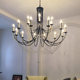 French Retro Staircase Chandelier, High-End Villa Black Candle Lamp, Hotel Crystal Designer American Living Room Lamp