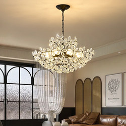 French Crystal Chandelier, Light Luxury, American Retro Bedroom Lighting, Black High-End Mid-Century Style Master Bedroom and Dining Room Lighting