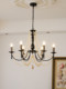 American Retro Living Room Chandelier, Antique Style Black Candle Hall Main Light, French Restaurant Romantic Pearl Bedroom Light