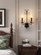 French Retro Crystal Wall Lamp, Light Luxury Bedroom Bedside Aisle Candle Lamp, Black Hotel Living Room Background Wall Lighting Fixtures