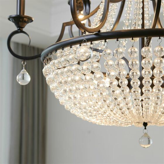 American-Style Retro Hall Chandelier, Staircase Chandelier, Villa High-Ceiling Crystal French-Style Black Candle Staircase Lamp
