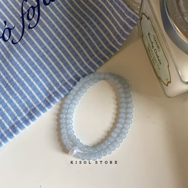 Sea Salt Iceberg! New Chinese Style Natural Stone Aquamarine Beaded Bracelet, Niche Fresh Layered Crystal Chalcedony Bracelet
